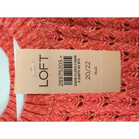 LOFT Plus 20/22 Coral Open Knit Hi-Low Pullover Sweater Cotton Blend - Picture 3 of 5